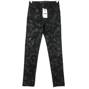 BREAL Women's Pants EU 40 US 10 Stretch‎ Mid Rise Foil-Brush-Black Slim Leg NWT